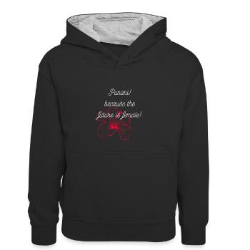 Punani - Semiar female future - academy of aloha - Kinder Kontrast-Hoodie - Schwarz/Grau meliert - Vorne