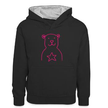 BAER STAR pink - Kinder Kontrast-Hoodie - Schwarz/Grau meliert - Vorne