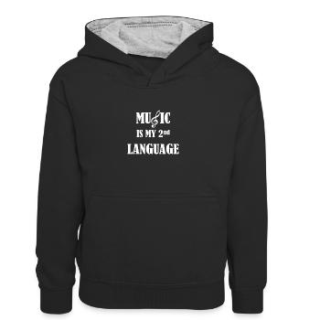 Musik - Musik ist meine Zweitsprache - Kinder Kontrast-Hoodie - Schwarz/Grau meliert - Vorne