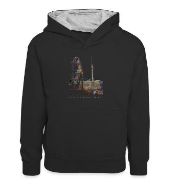 Berlin Alexanderplatz künstlerisches Design - Kinder Kontrast-Hoodie - Schwarz/Grau meliert - Vorne