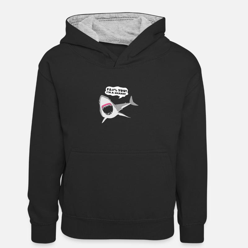 Je suis un requin! - Sweat à capuche contrasté Enfant - noir/gris chiné