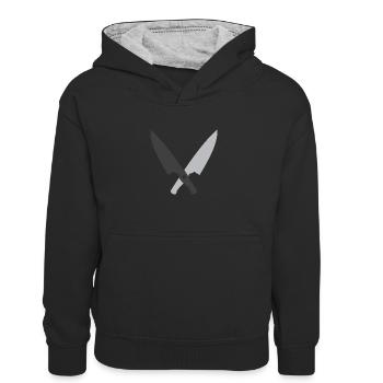 Gekreuzte Kochmesser - Kinder Kontrast-Hoodie - Schwarz/Grau meliert - Vorne