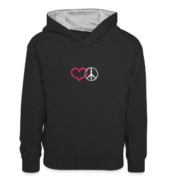 Coeur et paix symbole paix - Sweat à capuche contrasté Enfant - noir/gris chiné - Devant