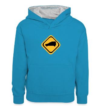 C15 Straße - Kinder Kontrast-Hoodie - Pfauenblau/Grau meliert - Vorne