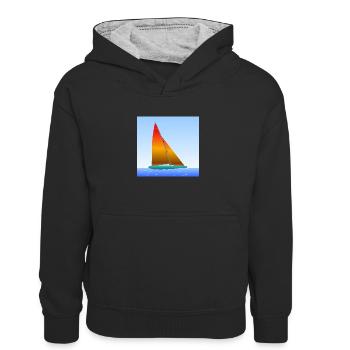 Sailing ship - Kids’ Contrast Hoodie - black/heather grey - Front