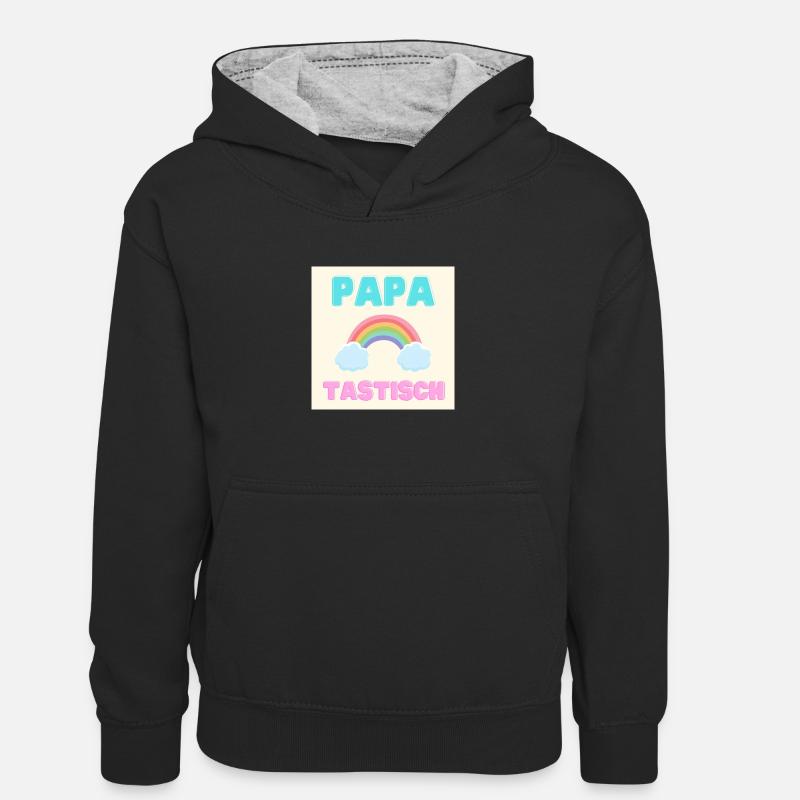 papatastisch - Regenbogen (Rainbow) Version - Kinder Kontrast-Hoodie - Schwarz/Grau meliert