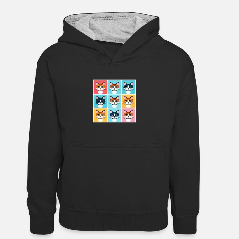 Motif de couleur de chat mignon - Sweat à capuche contrasté Enfant - noir/gris chiné