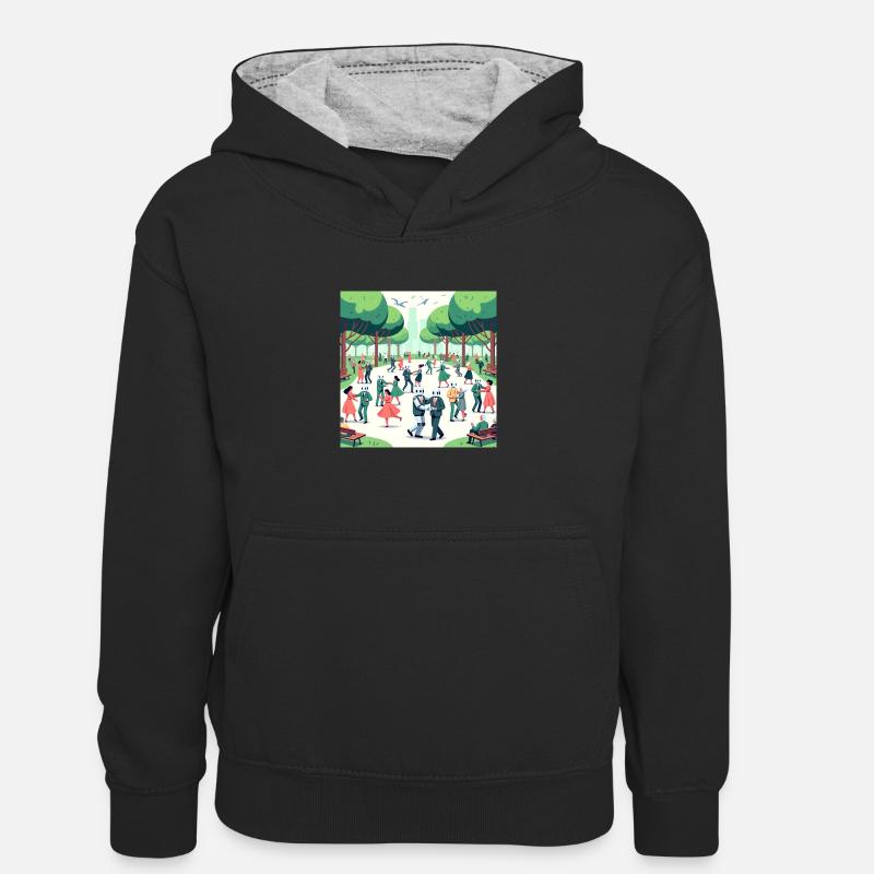 Rythme partagé - Sweat à capuche contrasté Enfant - noir/gris chiné