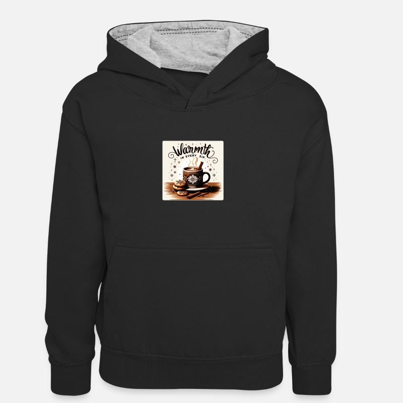 Warmth in every Sip - Kids’ Contrast Hoodie - black/heather grey