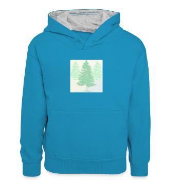 Pastel-colored pines. - Kids’ Contrast Hoodie - peacock blue/heather grey - Front
