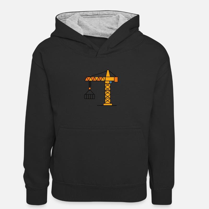 Grue de construction - grutier - Sweat à capuche contrasté Enfant - noir/gris chiné