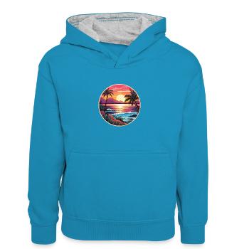 Tropisches Paradies - Kinder Kontrast-Hoodie - Pfauenblau/Grau meliert - Vorne