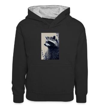 Waschbär Drawing - Kinder Kontrast-Hoodie - Schwarz/Grau meliert - Vorne