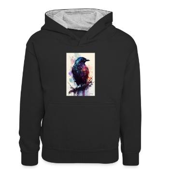 Corbeau Corbeau Corbeau Oiseaux Animal Coloré - Sweat à capuche contrasté Enfant - noir/gris chiné - Devant