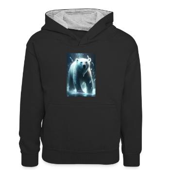 Eisbär - Kinder Kontrast-Hoodie - Schwarz/Grau meliert - Vorne