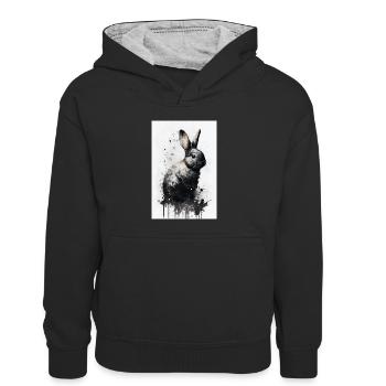 Lapin lapin animal animal de compagnie aquarelles de lapin - Sweat à capuche contrasté Enfant - noir/gris chiné - Devant