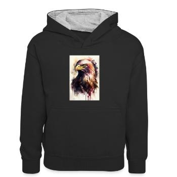 Adler Tier Adler Weißkopfseeadler Watercolor - Kinder Kontrast-Hoodie - Schwarz/Grau meliert - Vorne
