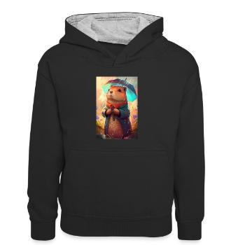 Murmeltier Nagetier Erdhörnchen Marmot Animal - Kinder Kontrast-Hoodie - Schwarz/Grau meliert - Vorne