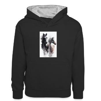 Pferd Pferde Reiten Pferdereiten Sprungreiten - Kinder Kontrast-Hoodie - Schwarz/Grau meliert - Vorne