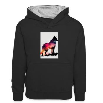 Silhouette de chien husky sibérien - Sweat à capuche contrasté Enfant - noir/gris chiné - Devant
