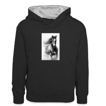 Pferd Pferde Reiten Pferdereiten Sprungreiten - Kinder Kontrast-Hoodie - Schwarz/Grau meliert - Vorne