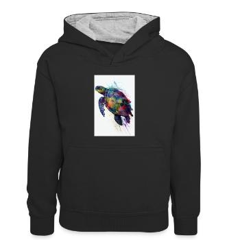 Schildkröte Meeresschildkröte Schildkröten - Kinder Kontrast-Hoodie - Schwarz/Grau meliert - Vorne