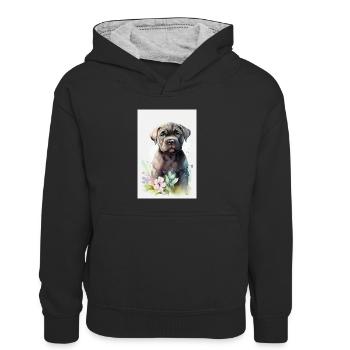Cane Corso Hund Watercolor - Kinder Kontrast-Hoodie - Schwarz/Grau meliert - Vorne