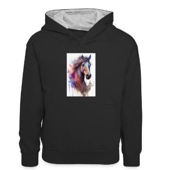 Pferd Pferde Reiten Pferdereiten Sprungreiten - Kinder Kontrast-Hoodie - Schwarz/Grau meliert - Vorne