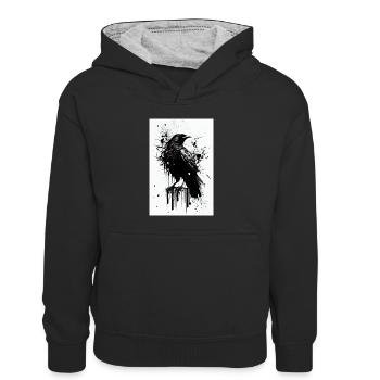 Corbeau Corbeau Corbeau Oiseaux Oiseaux Animaux Noir et Blanc - Sweat à capuche contrasté Enfant - noir/gris chiné - Devant