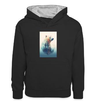 Polar Bear Polar Bear Animal North Pole Art - Kids’ Contrast Hoodie - black/heather grey - Front
