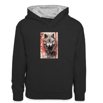 Loup Loups Animal Howl Chine - Sweat à capuche contrasté Enfant - noir/gris chiné - Devant