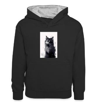 Chat Chat Amoureux Chaton Propriétaire Chaton - Sweat à capuche contrasté Enfant - noir/gris chiné - Devant