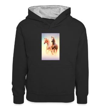 Pferd Pferde Reiten Pferdereiten Sprungreiten - Kinder Kontrast-Hoodie - Schwarz/Grau meliert - Vorne