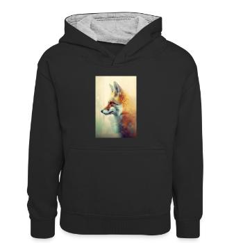 Renard Renards Animal Double Exposition - Sweat à capuche contrasté Enfant - noir/gris chiné - Devant