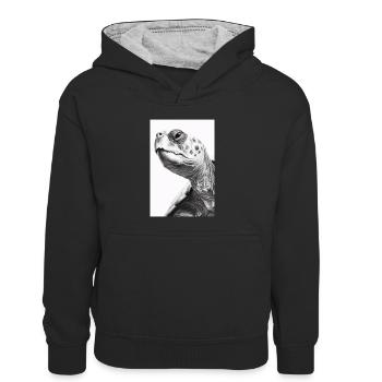 Tortue Tortue De Mer Tortue Animal - Sweat à capuche contrasté Enfant - noir/gris chiné - Devant
