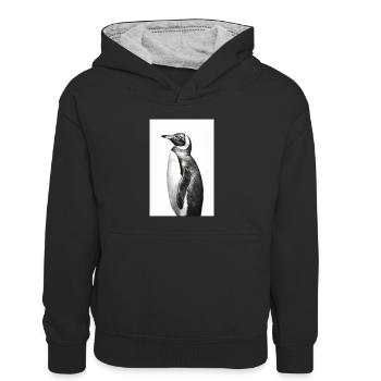 Pinguin Pinguine Tier Artwork - Kinder Kontrast-Hoodie - Schwarz/Grau meliert - Vorne