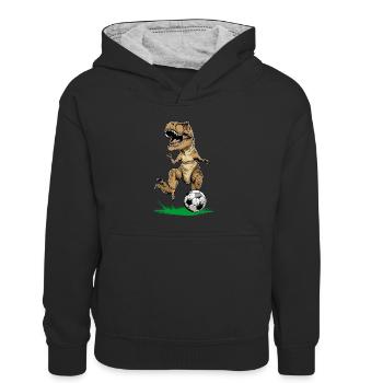 Fußballspieler T-Rex Trex T rex Dinosaurier Dino - Kinder Kontrast-Hoodie - Schwarz/Grau meliert - Vorne