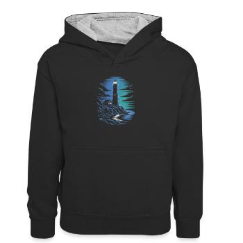 Phare sur le sentier côtier rocheux - Sweat à capuche contrasté Enfant - noir/gris chiné - Devant