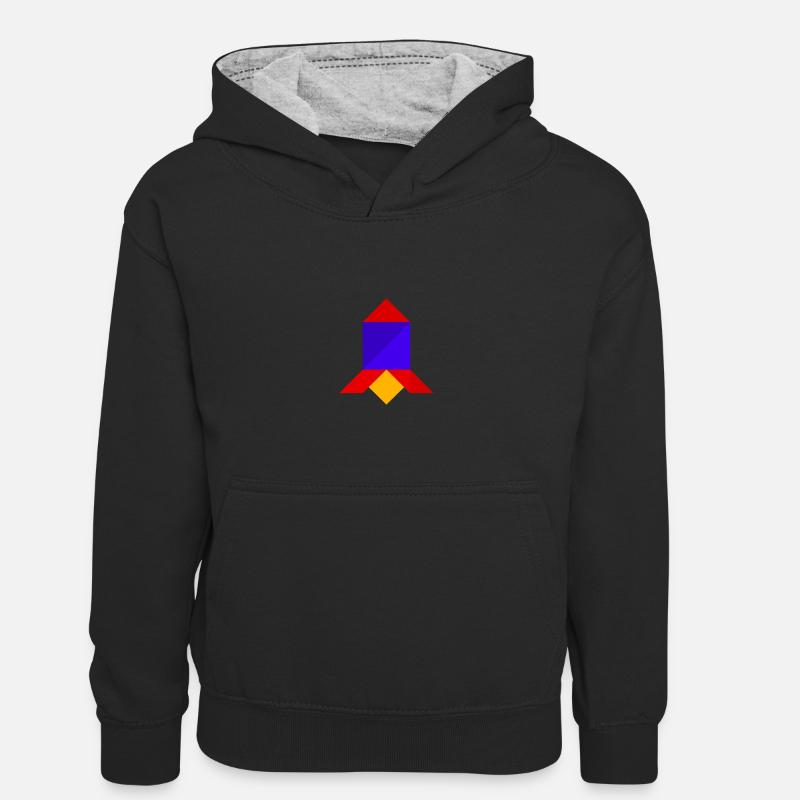 Fusée - Tangram - Sweat à capuche contrasté Enfant - noir/gris chiné