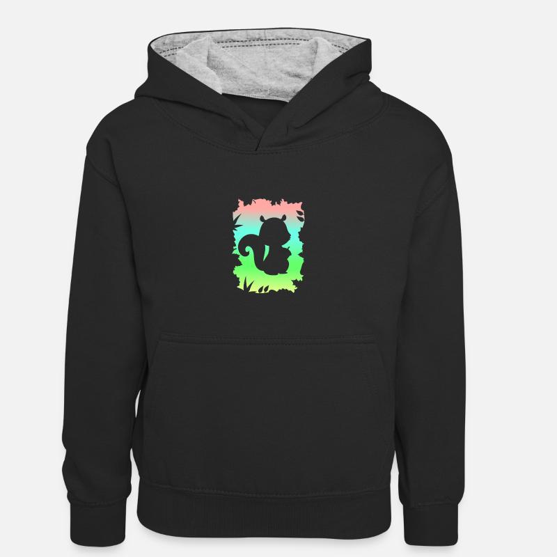 Conception d’écureuil - Sweat à capuche contrasté Enfant - noir/gris chiné
