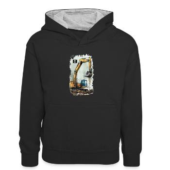 Excavator Excavator 13 Years - Kids’ Contrast Hoodie - black/heather grey - Front