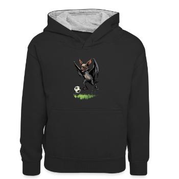 Fledermaus Bat Fußball Soccer Ball - Kinder Kontrast-Hoodie - Schwarz/Grau meliert - Vorne