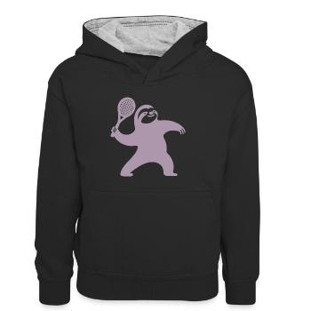 Sloth Silhouette Tennis Serve Minimaliste - Sweat à capuche contrasté Enfant - noir/gris chiné - Devant