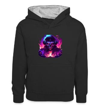 Mort numérique - Sweat à capuche contrasté Enfant - noir/gris chiné - Devant
