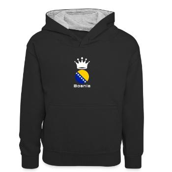 Bosnien - Kinder Kontrast-Hoodie - Schwarz/Grau meliert - Vorne