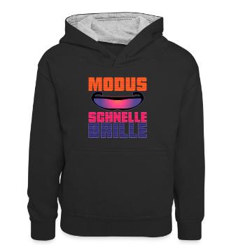Schnelle Brille Modus - Kinder Kontrast-Hoodie - Schwarz/Grau meliert - Vorne