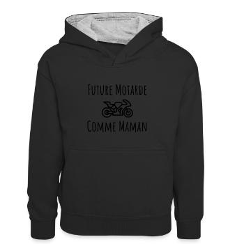 idee cadeau naissance future motarde comme maman - Sweat à capuche contrasté Enfant - noir/gris chiné - Devant