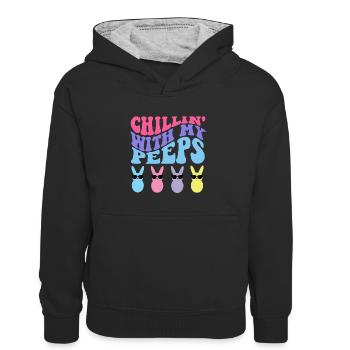 Chillin' With My Peeps - Kids’ Contrast Hoodie - black/heather grey - Front