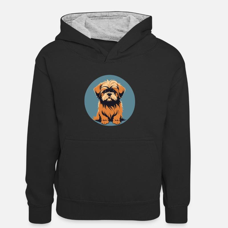 Lhassa apso Dog Portrait Image - Sweat à capuche contrasté Enfant - noir/gris chiné