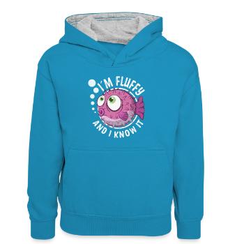 kugelfisch moelleux et le savoir poisson-globe fugu poisson - Sweat à capuche contrasté Enfant - bleu paon/gris chiné - Devant